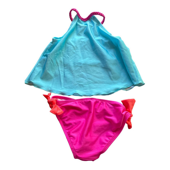Love U LOTS NWT DAISY TANKINI WITH UPF 50+ AQUA AND PINK SET FOR GIRLS SIZE 4 - Picture 2 of 9